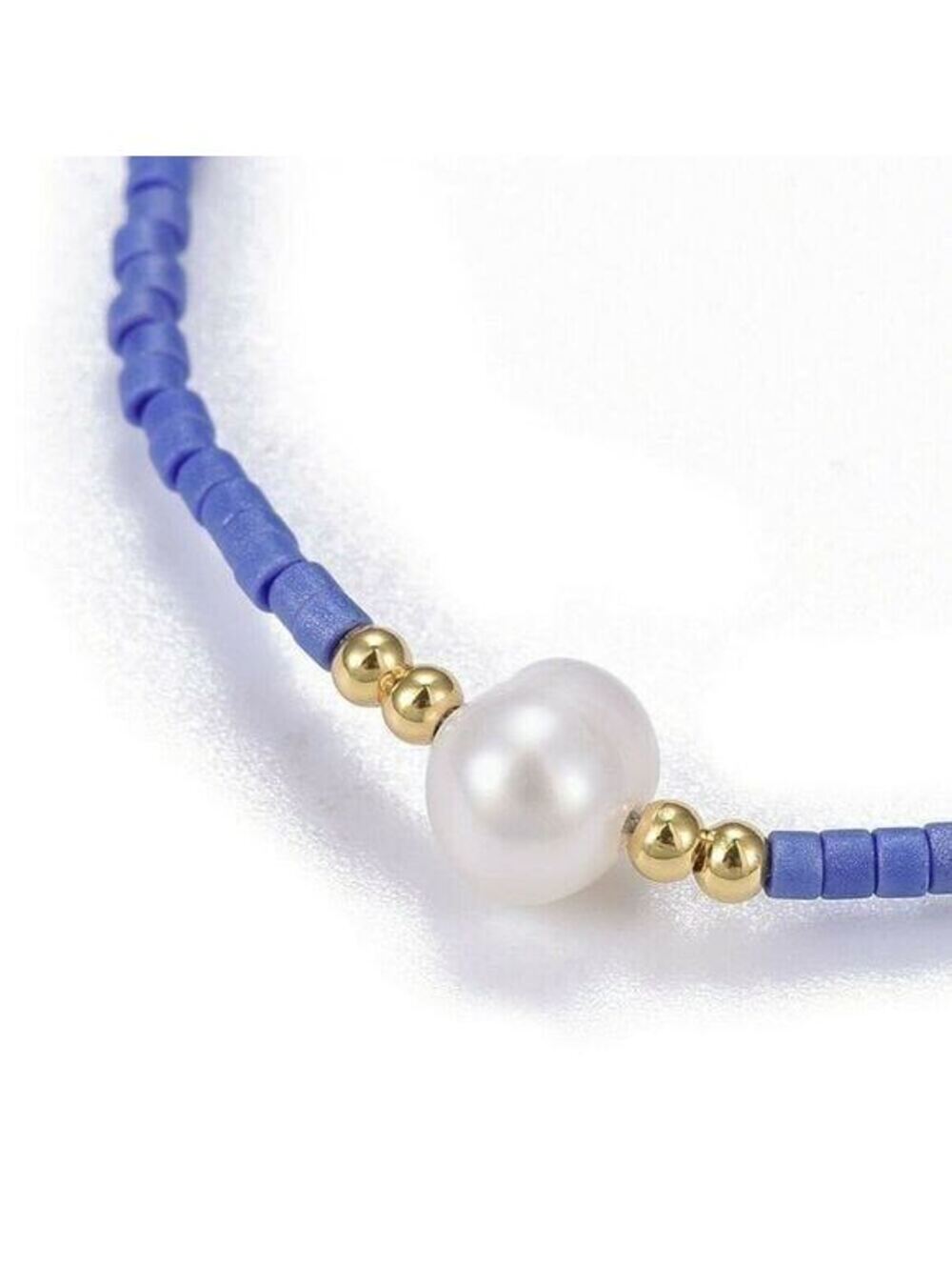 Hand Crafted Real Freshwater Pearl Med Cobalt Blue Japanese Glass Beads Bracelet